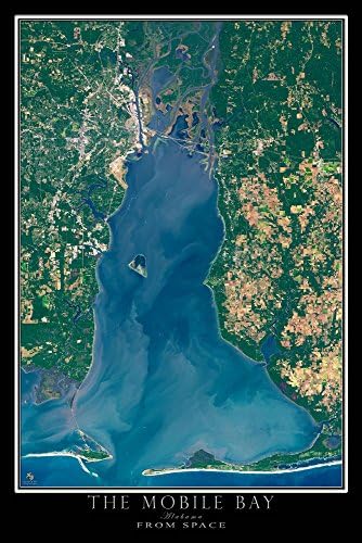 Mobile Bay Alabama From Space Satellite Poster Map 24 x 36 inches