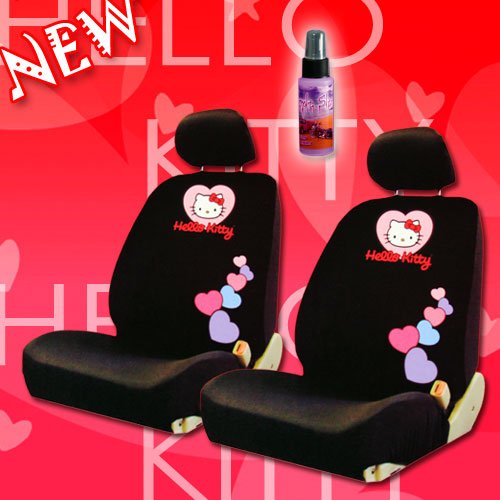 NEW Hello Kitty Heart Design Low Back Seat Covers and 2oz Purple Slice Combo Set