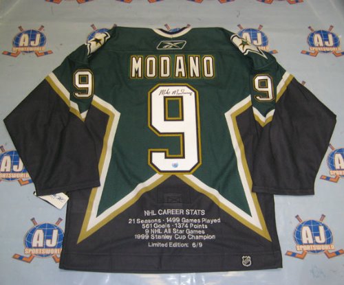 MIKE MODANO Dallas Stars SIGNED Career Stats PRO Jersey Ltd #/9