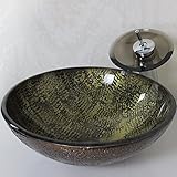 Tophome 洗面台 洗面鉢彩色上絵 手洗い器　手洗器 洗面ボール ガラス 洗面ボウル 蛇口セット　強化ガラス製 手洗い器おしゃれ 排水金具付 蛇口付き
