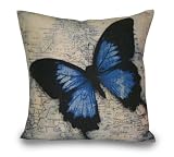 Thro by Marlo Lorenz 3497 Butterfly Map 18 by 18-Inch Pillow, Multi Natural