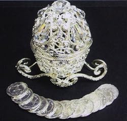 Wedding Ceremonial Arras, or 13-silver plated Coins, with Silver Plated Treasure Box: Imported and Hand-Made
