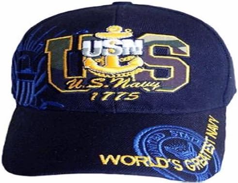 U.S. Navy Baseball Cap World's Greatest Navy, BLUE with Anchor 1775 USN Hat