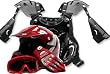 Youth Motocross ATV Helmet Dirt Bike Gloves Goggles and Youth Chest Protector Red, X-Large