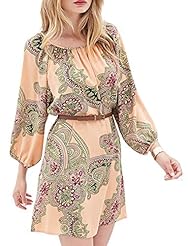 A-line Chiffon Paisley Round Neck 3/4 Sleeves Puff Sleeves  Dress