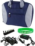 HP Mini 1000 Mobile Broadband 10.2-Inch Netbook Carrying Bag Case with Universal 12v Car and Wall Charger - Dark Blue / Grey
