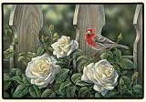 New Fiddler's Elbow FED990 House Finch & Roses Doormat Non-Skid Rubber Back Polypropylene Web Trim