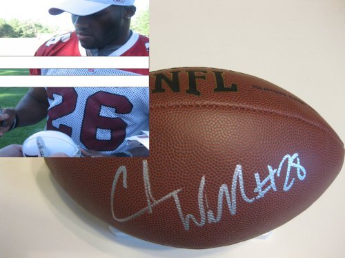 CHRIS WELLS,BEANIE WELLS,OHIO STATE,CARDINALS,SIGNED NFL FOOTBALL WITH PROOF + COA