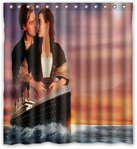 Titanic Jack and Rose Shower Curtain Bathroom Waterproof Fabric set with 12 Hooks Decor 66x72 Inches