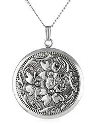 Sterling Silver Round Embossed Antique Finish Locket Necklace, 20"