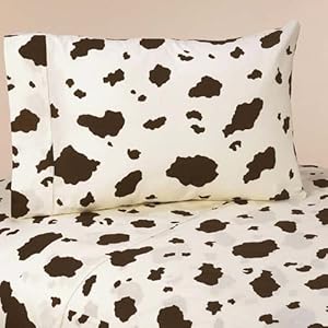 4pc Queen Sheet Set For Wild West Cowboy Bedding Collection - Cow Print