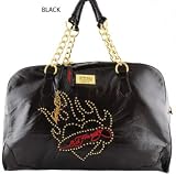 ED HARDY NAIL PATENT PANDORA LARGE BOWLER BAG BLACK