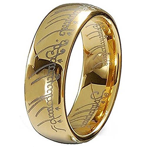 Gold plated 18k elvish script tungsten carbide unisex l…