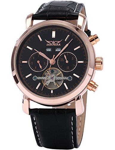 AMPM24 Montre Mécanique Automatique Homme Luxe Tourbillon Bracelet Cuir Cadran Noir PMW092