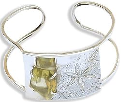 Womens Cuff Bracelets Sterling Silver Citrine Gemstone (brclt122)