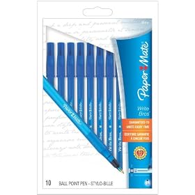 Paper Mate Write Bros. Stick Medium Tip Ballpoint Pens, 10 Blue Ink Pens(9313499)