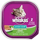 WHISKAS SAVORY PATE Roasted Chicken Dinner Wet Cat Food Trays 3.5 Ounces (Pack of 24)