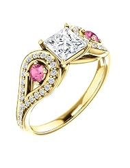14K Yellow Gold Princess Cut Diamond and Pink Sapphire Ring -- LIFETIME WARRANTY
