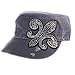Olive & Pique Crystal Rhinestone Fleur De Lis Distressed Military Cadet Cap