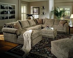 Olive Green Brown Chenille Fabric Westwood Sectional Sofa Couch with Coffee Table Ottoman