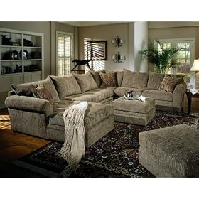 Olive Green Brown Chenille Fabric Westwood Sectional Sofa Couch with Coffee Table Ottoman