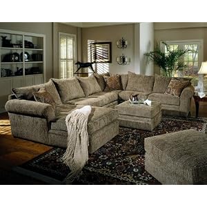 Brown Chenille Fabric Sectional Sofa Couch W/ Ottoman