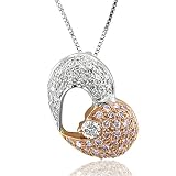 18k Two Tone Gold Heart White and Pink Diamond Pendant Necklace (GH, SI, 0.51 carat)