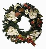 Good Tidings 4242324 Christmas Wreath 24 Inches in Diameter with Ivory Magnolia Leaves, Pine Cones and Beaded Fruit