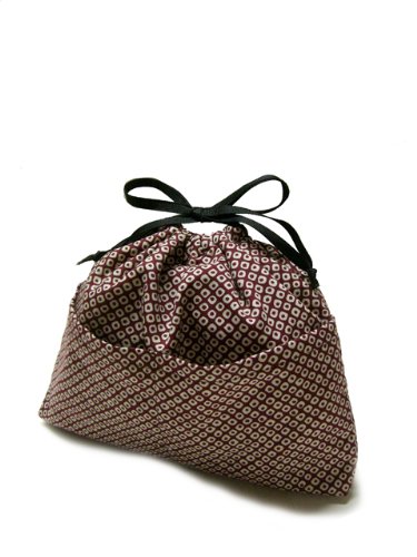 Yukiko Sato D1 SHIBORI Azuki of Drawstring TESAGE Purse Organizer, lined in water-proof micro fiber, Purse Insert Reusable Washable Lunch bag