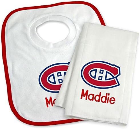 Designs by Chad and Jake Baby Personalized Montreal Canadiens Bib and Burp Cloth Set One Size White