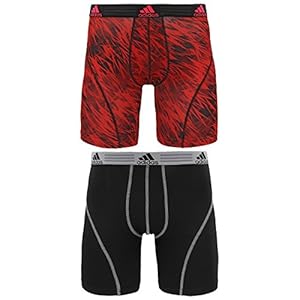 adidas Men's Athletic Stretch Brief Underwear (3 Pack), Real Red Draven/Black/Grey, Large/Waist Size 36-38