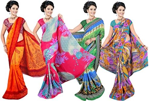 Fancy Women's Printed Sarees With Blouse Piece (Pack Of 4) Multi Colour combo-23