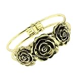 Vintage Brass Rose Cuff Bracelet