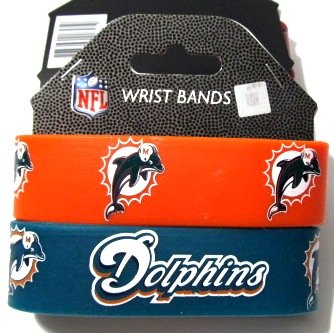 NFL Miami Dolphins Football Silicone Rubber Wrist Bands Bracelets Set of 2