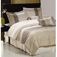 7 PC MODERN PALACE OVERSIZED BEIGE/IVORY/TAUPE COTTON COMFORTER SET...