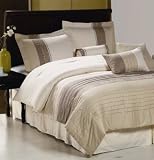 7 PC MODERN PALACE OVERSIZED & OVERFILLED BEIGE/IVORY/TAUPE COTTON COMFORTER SET KING SIZE