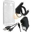 Clear White Diamond TPU Rubber Skin Case + Car Charger + Travel Charger (Micro USB) + USB Data / Charging Cable for Samsung i9000 Galaxy S