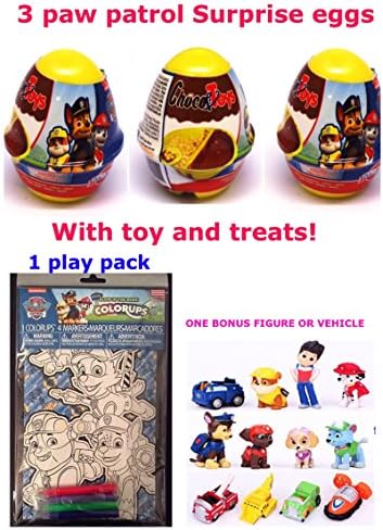 3 New plastic Paw patrol surprise eggs with toy ! BONUS 1 playpack and one random figure/ vehicle of the famous show