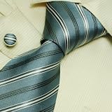 Grey Striped Tie for Men Teal Stripes Birthday Gifts Fashion Silk Neck Ties Cufflinks Set 6565