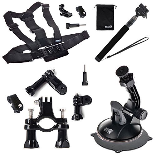 EEEKit 4 in 1 Starter Kit for Kodak PixPro SP1/SP360,Chest Body Harness/Car Dashboard Windshield/Bike Handlebar Mount and Monopod Selfie Stick Pole