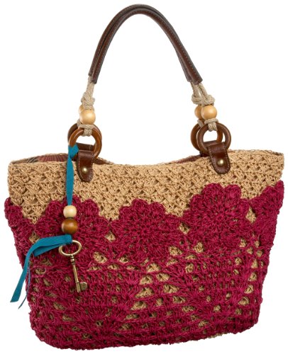 Fossil Hathaway Straw Shopper Flamingo Pink