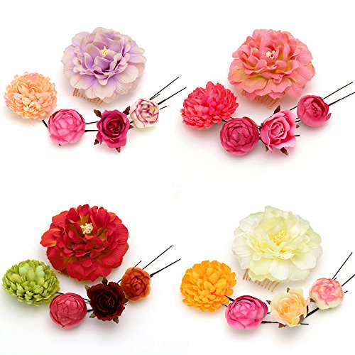 髪飾り Uピン・コーム５点セット 花に蕾