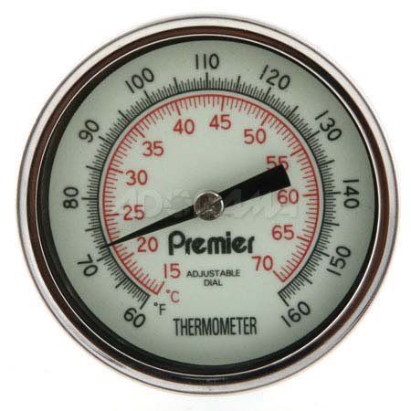 Adorama Analog, Large Dial Faced Stem Thermometer 2 1/2" luminescent dial with 8" stem. 1/2&deg; gradations.