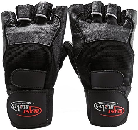 Beast Weightlifting Gloves with Wrist Support Strap Wrap - Workout Gloves for Men and Women - Bodybuilding, Crossfit, Weight Lifting, Cross Training, Heavy Lifting - Superior Quality (Large)