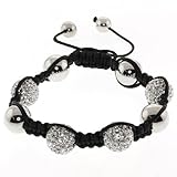 White 12mm Disco Ball Adjustable Shamballa Beaded Bracelet Hip Hop + Gift Box