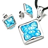 Murano Glass Millefiori Blue Color Square Pendant And Earings Jewelry Set