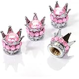 4 Chrome Crown Light Pink Bling Diamond Tire/Wheel Stem Valve Caps Set car truck