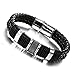 Suyi Wide Braid Black Leather Bracelet Men's Fashion Wristband Bangle with Stainless Steel Magnetic Buckle A-22CM