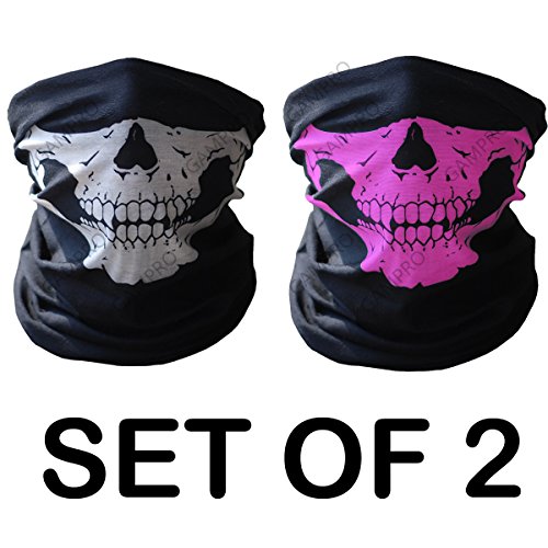 GAMPRO Breathable Seamless Tube Skull Face Mask, Dust-proof Windproof Motorcycle Bicycle Bike Face Mask for Cycling, Hiking, Camping, Climbing, Fishing, Hunting, Motorcycling (Black&Pink)