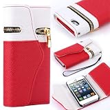 Pandamimi Dexule Travel Wristlet Wallet Clutch Bag Pouch Case Cover for Apple iPhone 5 5th Generation 5G (AT&T, T-Mobile, Sprint, Verizon) (White/Red) with Screen Protector